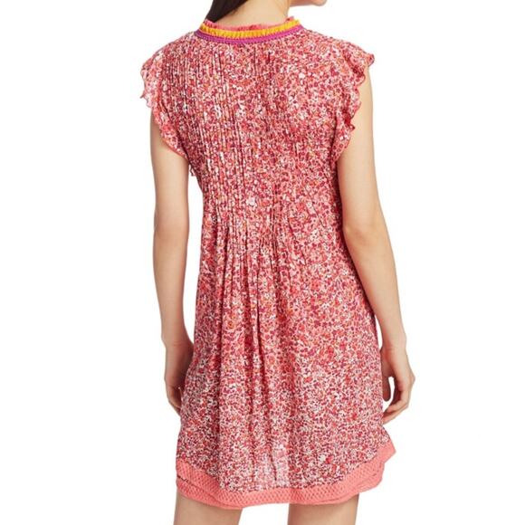 POUPETTE ST BARTH Sasha Floral Mini Dress Cover-Up Lace Fringe Pink Glory XS - Picture 3 of 11